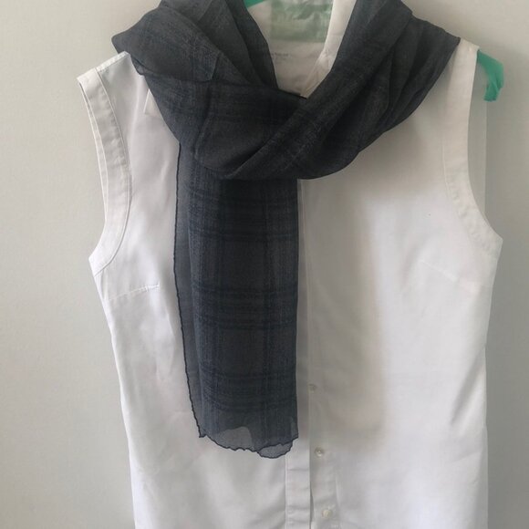 J Crew long blue gauze/chiffon silk scarf, plaid printed - Picture 1 of 7